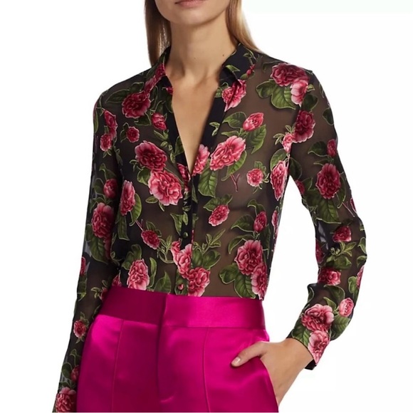Alice + Olivia Tops - NWT Alice & Olivia Cheri Pink Floral Sheer Long Sleeved Blouse Sz M